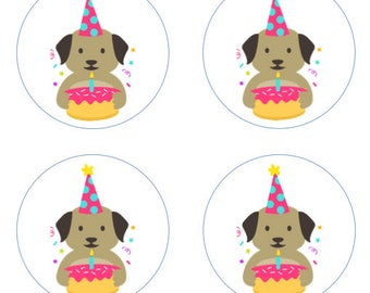 Party Animals Dogs with Cake Edible Cupcake Topper Decorations - Set of 12 Toppers