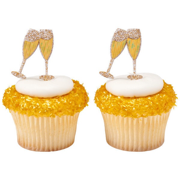 Champagne Glasses Bridal Shower Wedding Cupcake Topper Picks - Set of 12