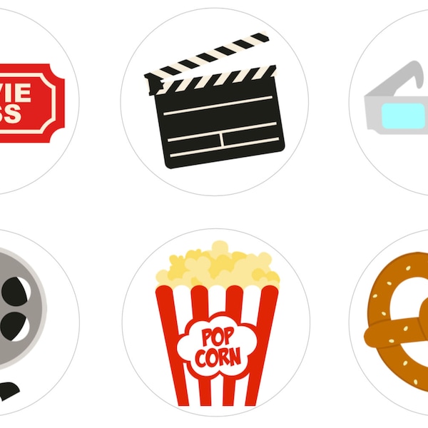 Movie Night Party Edible Cupcake Topper Decorations - Set of 12 Toppers