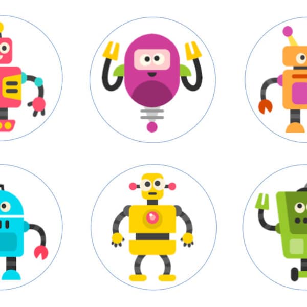 Funny Robots Party Edible Cupcake Topper Decorations - Set of 12 Toppers