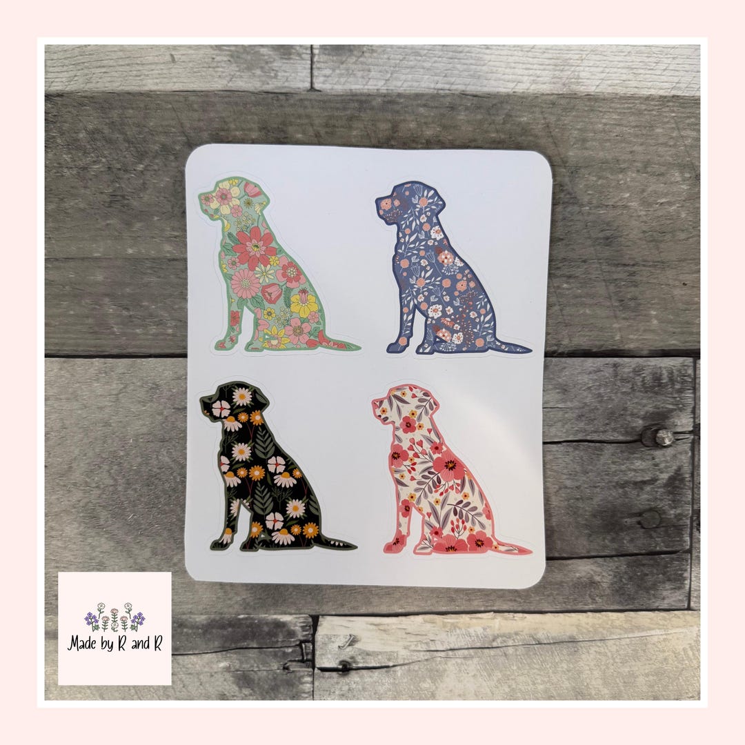 Red Lab Stickers Floral Labrador Stickers (set of 4) From Made by R and R - Etsy
