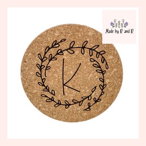 Monogram Wreath Cork Trivet From Made By R And R