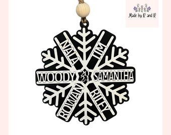 Custom Wood Snowflake Ornament (1-12 names) From Made By R And R