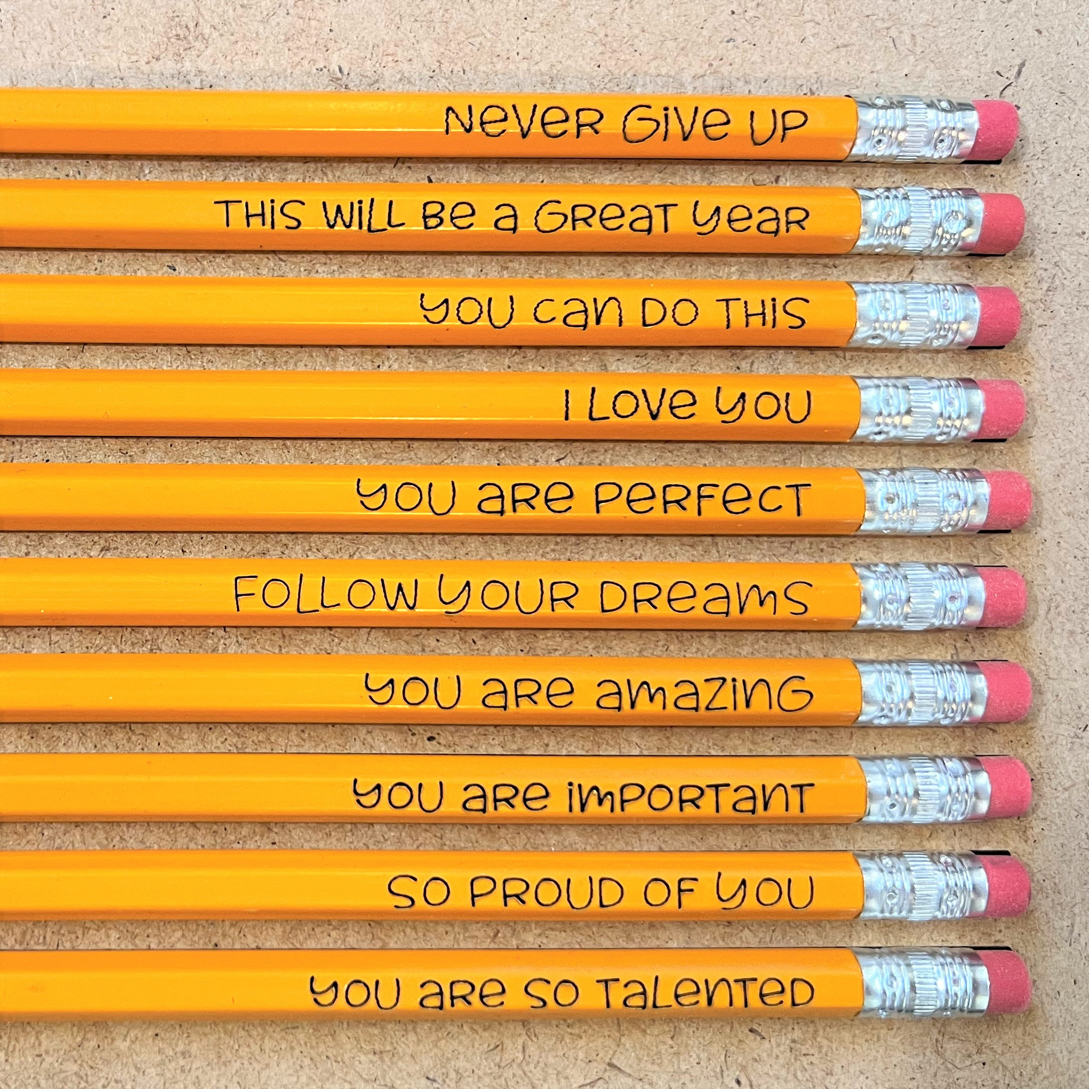 12 Mix + Match Engraved Pencil Set, funny pencils, tv show quotes, teacher  gift, gifts under 20, back to school gift, fun school supplies