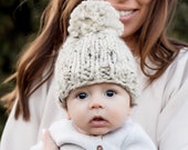 Knit Baby Hat, Toddler Beanie Knitted, Newborn Hat Oatmeal- Hibiscus Hat
