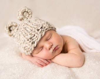 Baby Bear Hat Knit Newborn Hat Photography Props Baby Hat Grey Marble- Violet Hat Photo Prop Bear