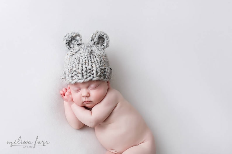 Baby Bear Hat Knit Newborn Hat Photography Props Baby Hat Grey Marble- Violet Hat Photo Prop Bear