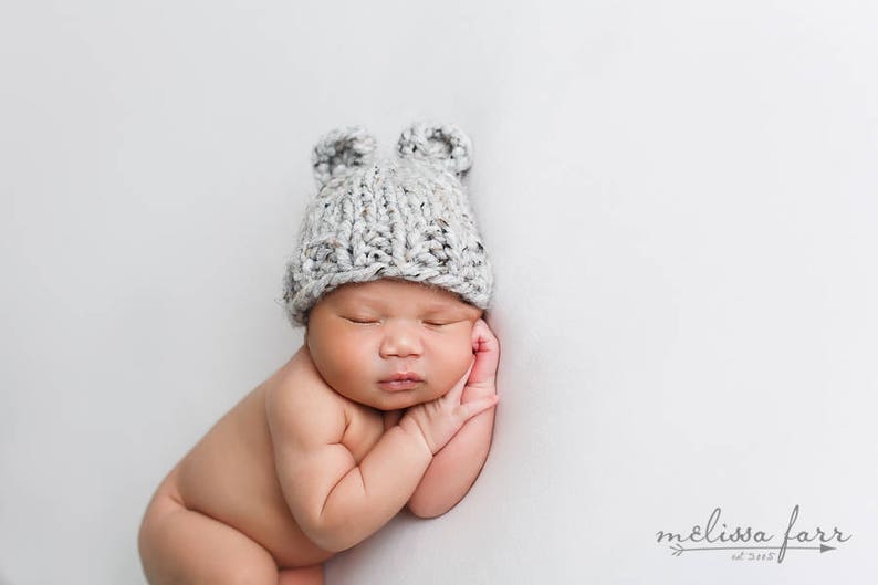Baby Bear Hat Knit Newborn Hat Photography Props Baby Hat Grey Marble- Violet Hat Photo Prop Bear
