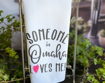 Someone Loves Me Personalized City/State Dish Towel: Waffle Weave Microfiber Tea Towel