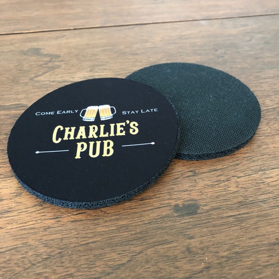 Personalized Pub Coasters Set of 2 3.5 Inch Round Rubber Etsy