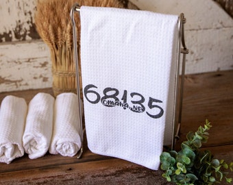 Personalized City, State, Zip Code Tea Towel, Custom Kitchen Towel, Housewarming Gift