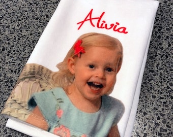 Personalized Photo Towel- Custom Small Hand Towel- Guest Sized - Selfie Gift for All Ages