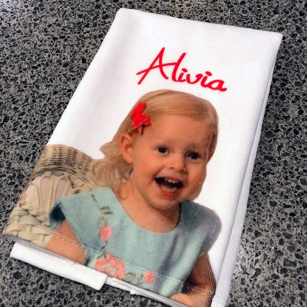 Personalized Photo Towel- Custom Small Hand Towel- Guest Sized - Selfie Gift for All Ages