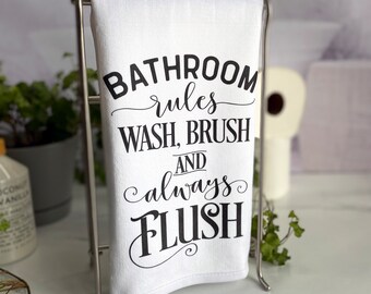 Bathroom Rules Wash, Brush and Always Flush Hand Towel-funny