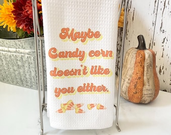 Funny Halloween Tea Towel: Candy Corn Lover Gift, Fall Kitchen Decor