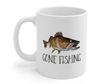 Gone Fishing Mug: 11oz Ceramic Coffee Cup, Fisherman Gift