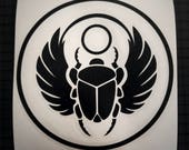 Egyptian Scarab Beetle Decal - Circle Outline Sticker - 16 Colors Multiple Sizes