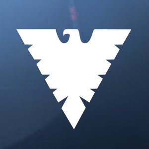 May include: White silhouette of a stylized eagle with wings spread, forming a V-shape. The eagle is facing forward with its head tilted slightly upward.