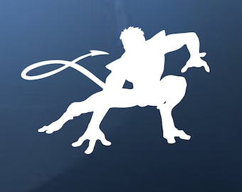 May include: White silhouette of a cartoon character with a tail, in a crouching pose with one arm raised.
