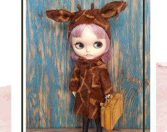 Outfit for Blythe Set Giraffe hat and coat for Blythe Hat for blythe Animal hat blythe Clothes for Blythe doll Cap for doll