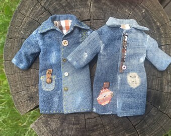 ブライス用デニムコート ジャケット ブライスカーディガン ブライス用ヴィンテージアクセサリー ブライス用パーソナライズされたギフト 人形服 人形用コート
