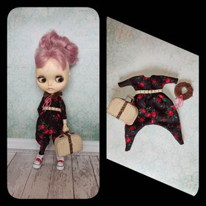 Set Blythe Overalls Suitcase and fur collar Blythe clothes Outfit for Blythe Accessory for blythe Personalized gifts Doll clothes