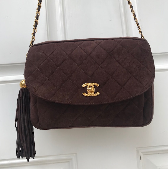 CHANEL VINTAGE GRIPOIX STONE BLACK SUEDE MINI FLAP SHOULDER BAG