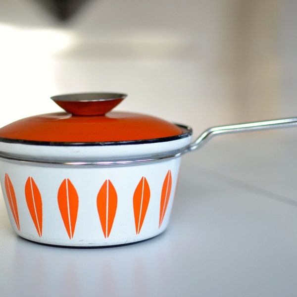 Cathrineholm Lotus Sauce Pan / White and Orange  /Cathrineholm Lotus Enamelware