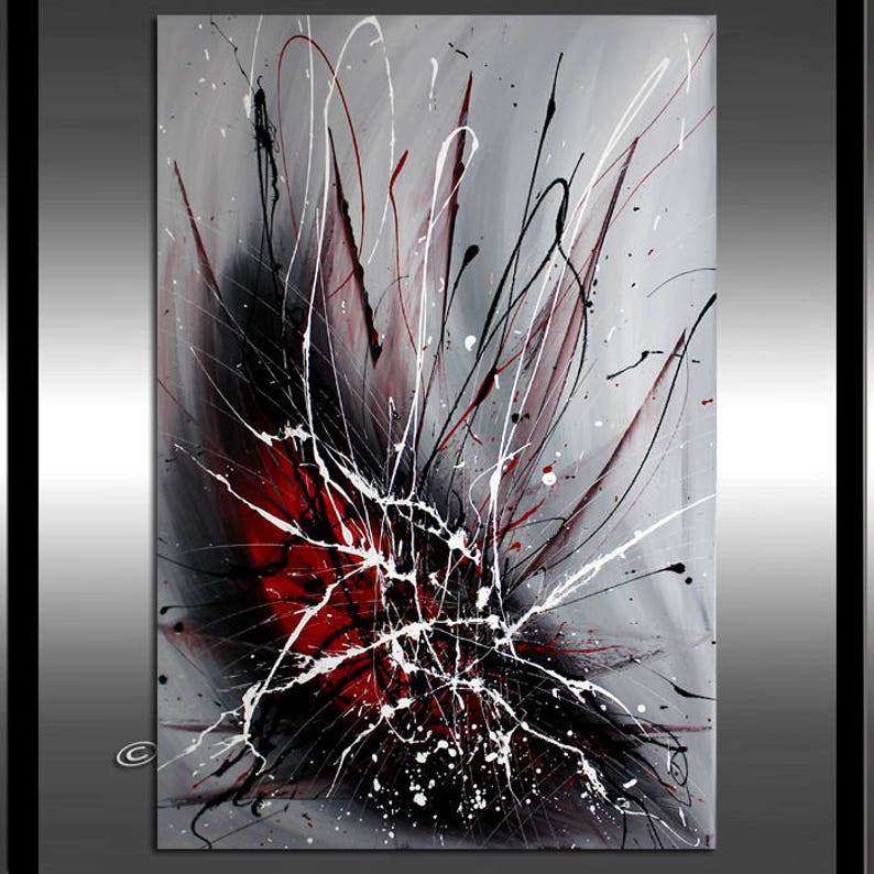 Peinture Abstraite Noir Rouge Noir Et Blanc Art Rouge Art Etsy