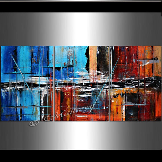 LARGE PAINTING Abstract Art Paintings Modern RED Blue Art on