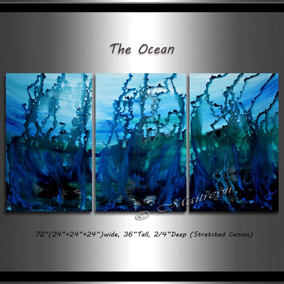 Large Wall Art Blue ABSTRACT PAINTING Acrylic Wall Decor Etsy