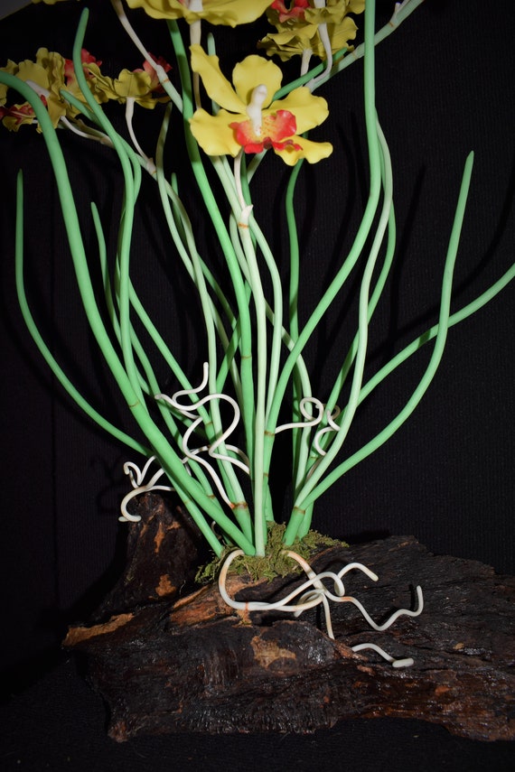 Miniature Handmade Clay Vanda Miss Joquim Orchid Flower Plant 