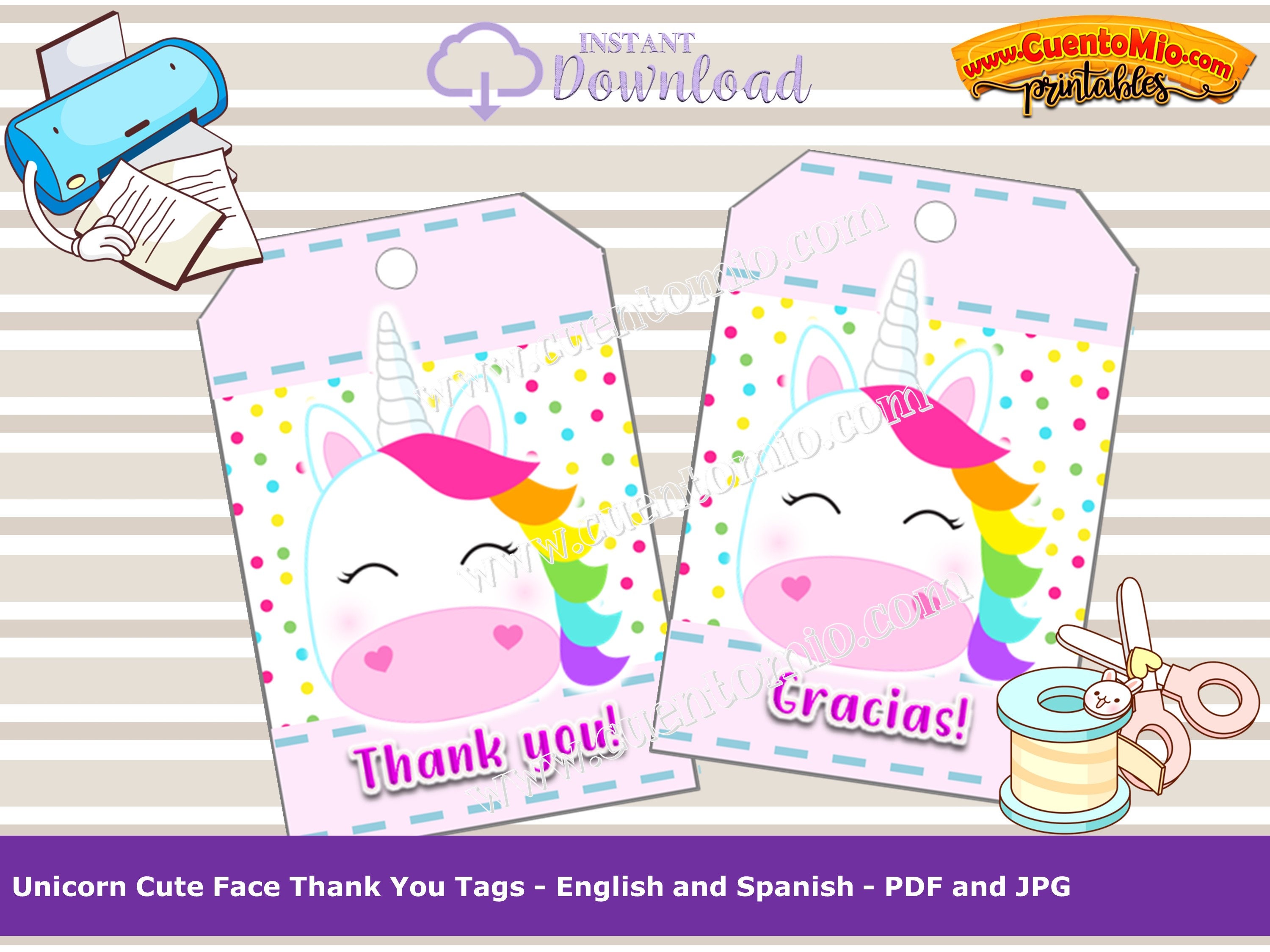 printable unicorn thank you tags unicorn party decor unicorn etsy