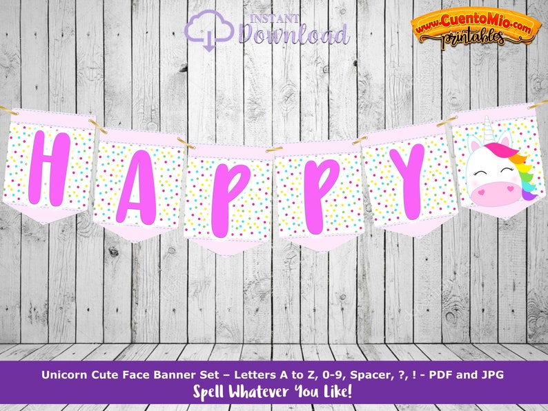 printable unicorn banner letters a z numbers 0 9 unicorn