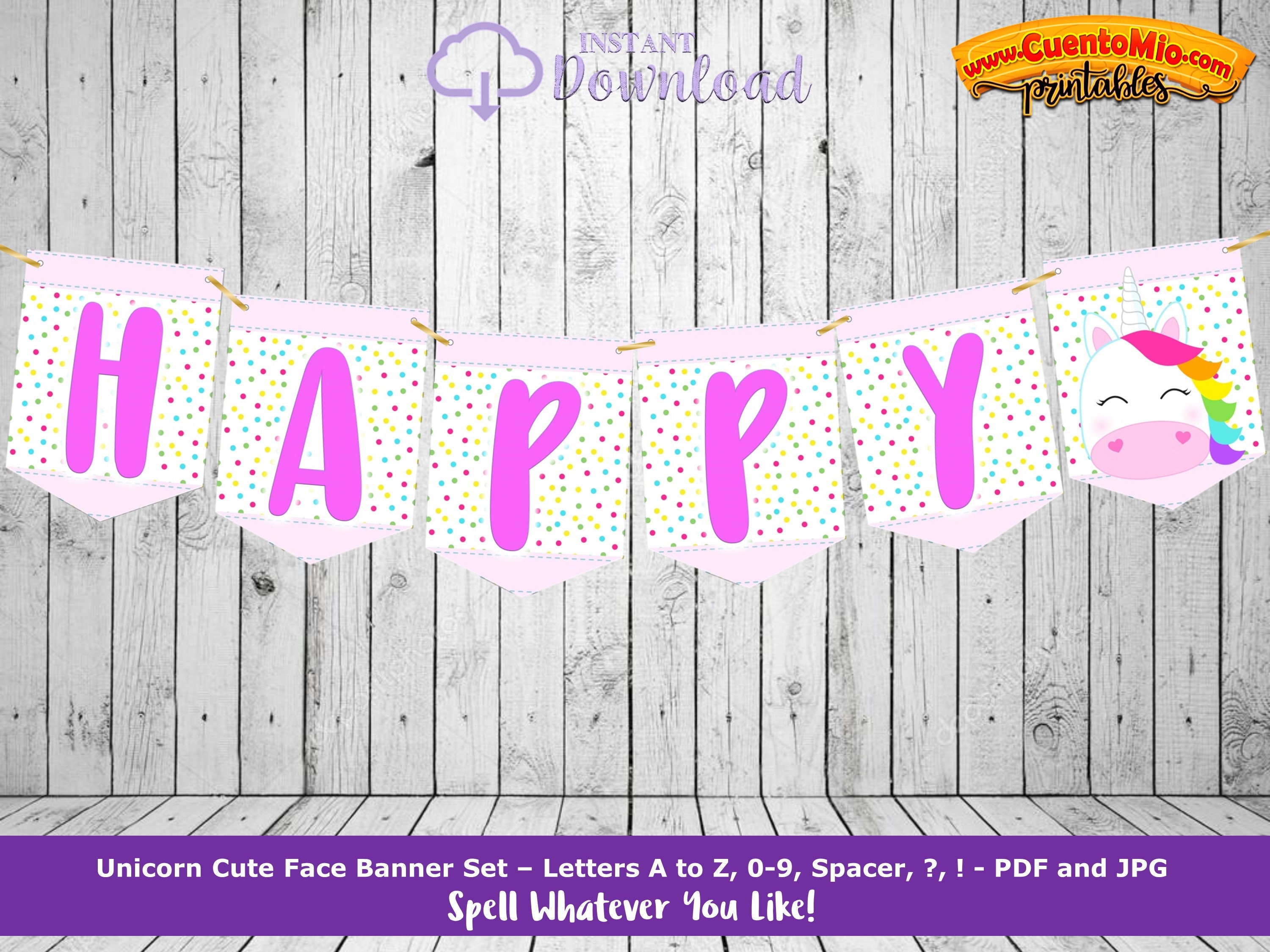 printable unicorn banner letters a z numbers 0 9 unicorn etsy