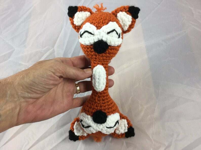 Red Fox double sided baby rattle crochet tutorial crochet fox toy amigurumi fox toy for kids crochet pattern instant download pdf image 1