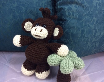 Baby monkey with Palm tree - amigurumi crochet pattern - stuffed animal tutorial - PDF instant download tutorial