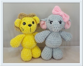 Lion and Elephant crochet pattern - plush toy tutorial - crochet toy patterns - Amigurumi - nursery decor - nap buddies - baby room