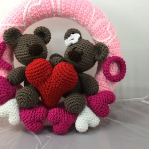 Valentine Bears Wreath Crochet Pattern Tutorial Amigurumi bears instant download pdf Valentine Decor Valentines Day image 1