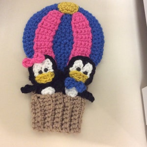 Hot Air Balloon and Penguin applique - PDF Crochet pattern - Embellishment Accessories Ornament - Motif Animal - instant download pdf