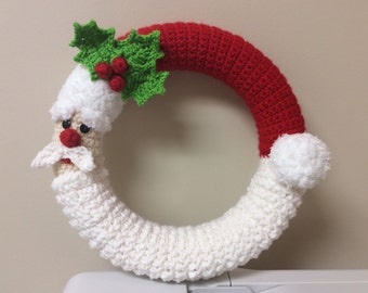 Crochet Santa Wreath Tutorial - Santa Decoration - Winter Wreath - crochet pattern - pdf -