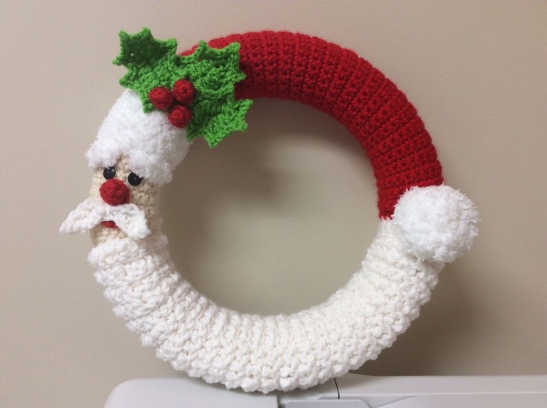 Crochet Santa Wreath Tutorial Santa Decoration Winter Wreath crochet pattern pdf image 1
