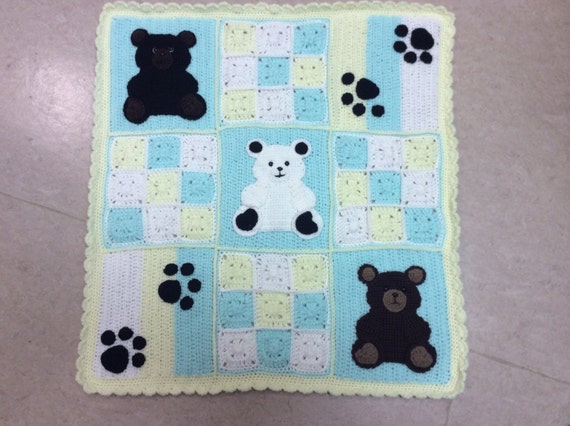 Crochet Baby Blanket Pattern Pdf Teddy Bears and Bear Paws Applique Teddy Bear Blanket Tutorial Baby Blanket Pattern Etsy Canada