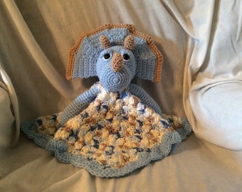 Crochet Triceratops Lovey or Security Blanket Pattern , tutorial , huggy buddy , dinosaur pattern , instant download pdf pattern