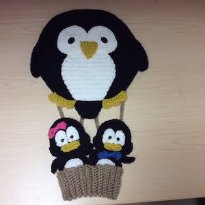 Penguin Hot Air Balloon Tutorial - Penguin Applique - Crochet Pattern - Nursery decor - pdf - Penguin embellishment