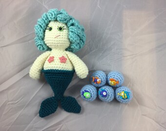 Crochet Amigurumi Pattern Mermaid with her Water Bubble Fish Friends - PDF Instant Download - Amigurumi Tutorial - Mermaid Doll