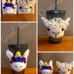 Unicorn and Llama crochet coffee cozy pattern - PDF download - coffee - last minute gift idea for the DIYer - crochet tutorial