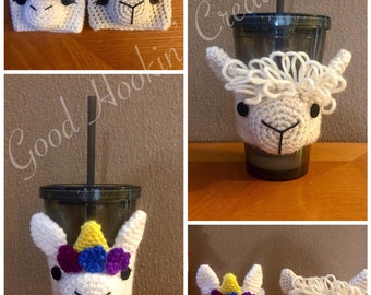 Unicorn and Llama crochet coffee cozy pattern - PDF download - coffee - last minute gift idea for the DIYer - crochet tutorial