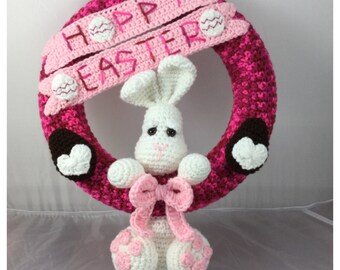 Hoppy Easter Wreath - Crochet Bunny - chocolate eggs - Crochet Tutorial - instant download pdf - Spring Wreath - Door Wreath