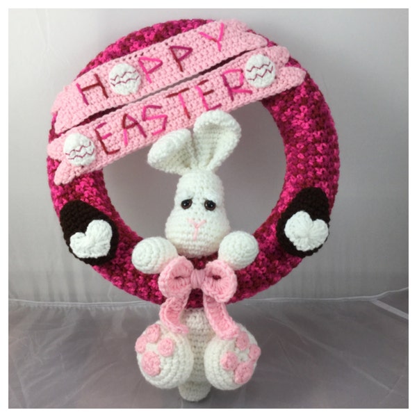 Hoppy Easter Wreath - Crochet Bunny - chocolate eggs - Crochet Tutorial - instant download pdf - Spring Wreath - Door Wreath